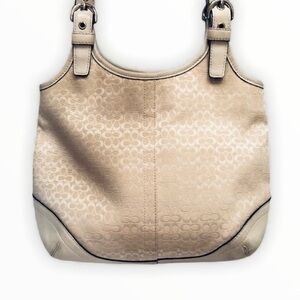 Coach signature white tote bag leather trim